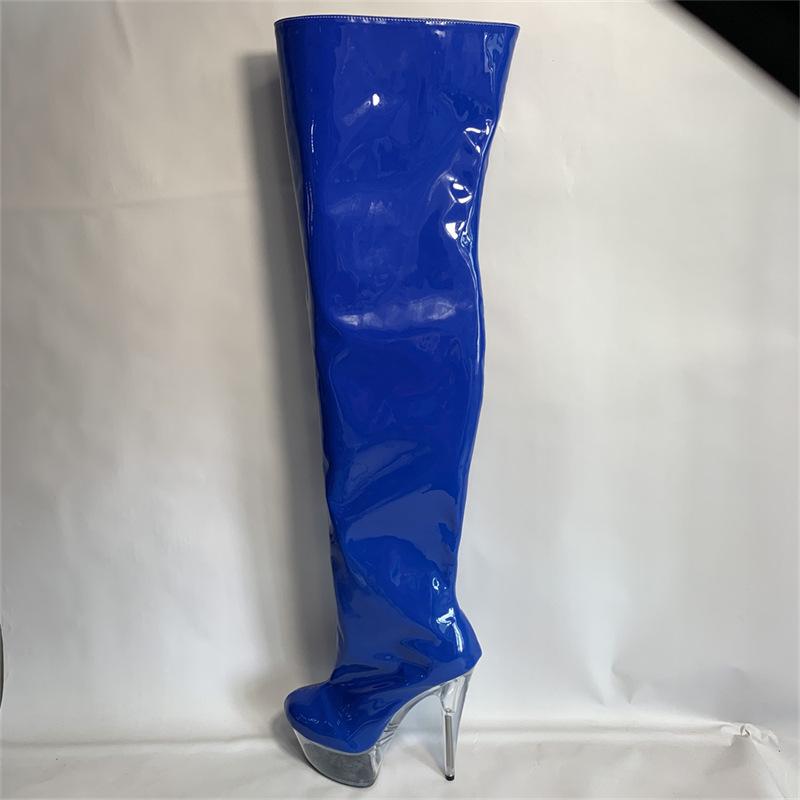 Spring average size black adhesive bottom high top solid color banquet round head thin heel order pointed fashion boots 15cm