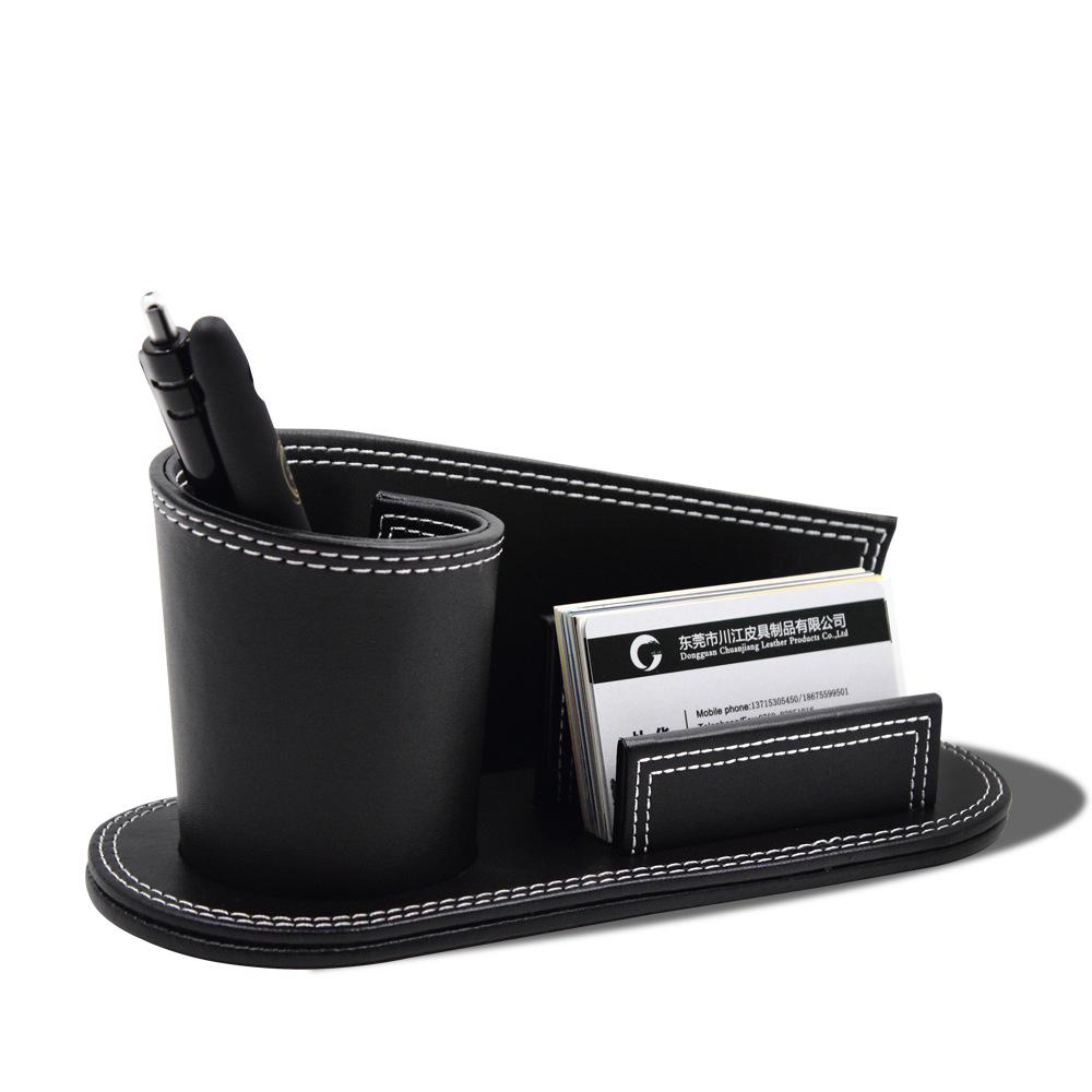Fashion Leather Pen Container Holder Business Card Box Creative Business Stationery Desk Decor