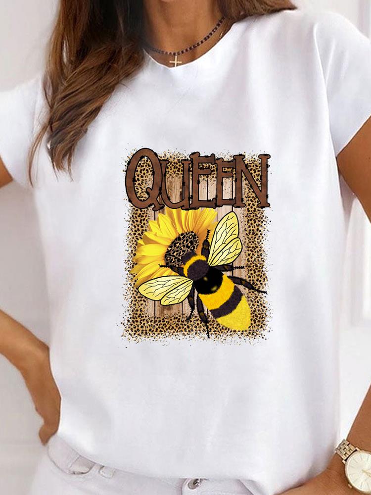 Women Clothes Bee Love Style Letter Clothing Print T Shirt Short Sleeve Summer Top Tee Basic Fashion Graphic T-shirt