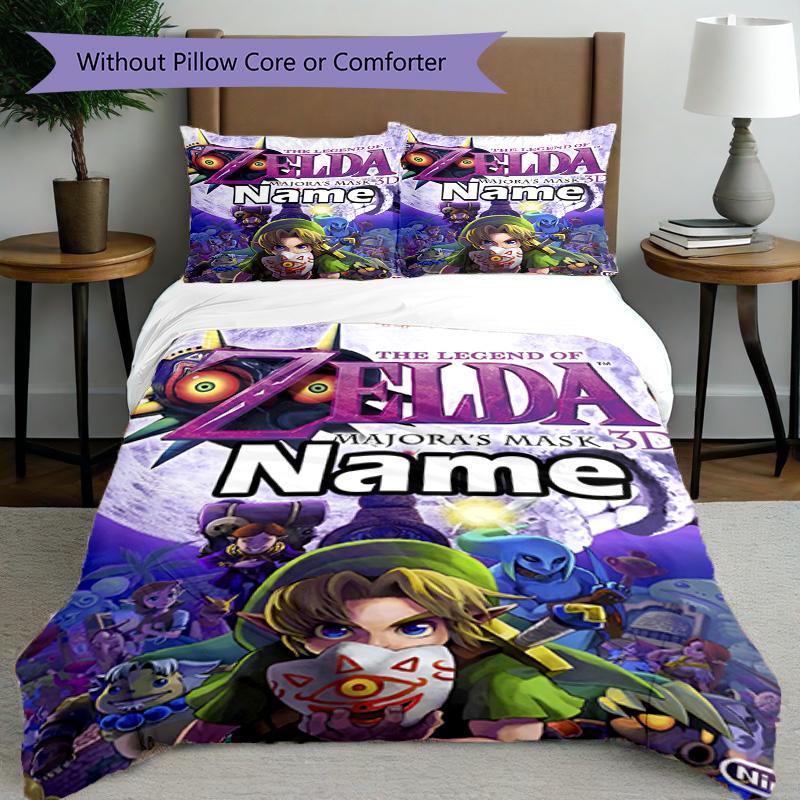 3pcs Duvet Cover Set (1*Duvet Cover + 2*Pillowcase, Without Core), Custom Name The Legend of Zelda Pattern Bedding Set, Home Bedroom Decor Gift