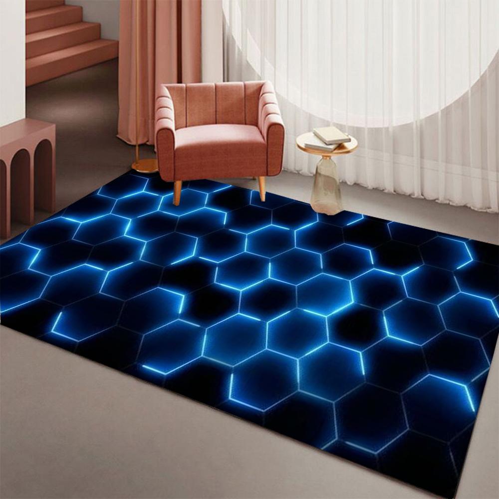 Hexagon Gaming Rug Neon Cool Carpet Mat Ergonomic Design for Gaming Room Setup  Home Soft Badmat Large Carpet Indoor Mat