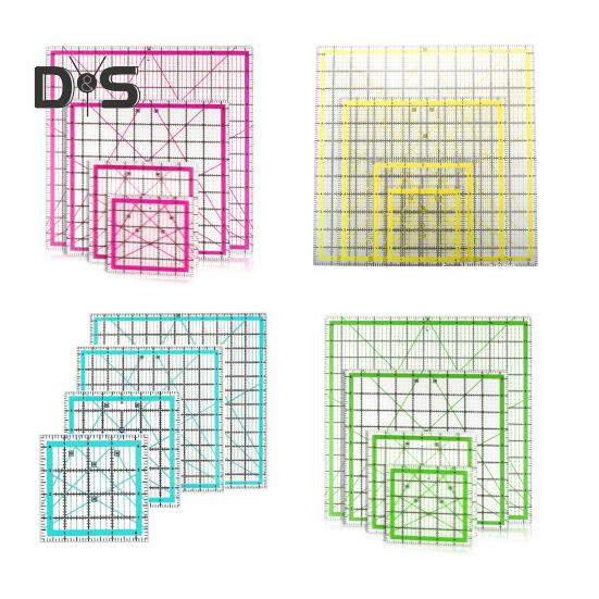 4Pcs Acrylic Quilting Ruler 4.5/6/9.5/12.5-Inch Square Fabric Cutting Patchwork Ruler with Clear Mark DIY Sewing Craft Projects Template