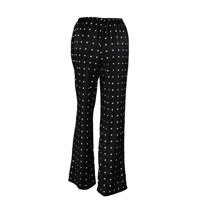 Women Elastic Waist Polka Dot Wide Leg Pants Casual Satin Trousers