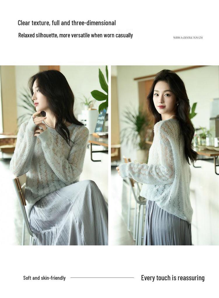 Women's Ultra-Soft 100% Wool Loose Knit Sweater - Round Neck, Comfortable & Fluffy