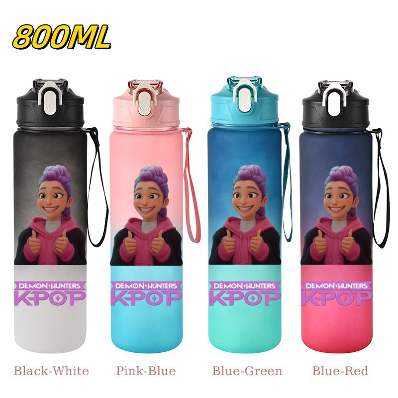 800ML KPop Demon Hunters Gradient Cartoon Print Large Capacity Straw Water Cup Outdoor Portable Sports Drink Bottles Travel Mug