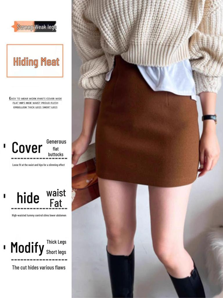 2024 Übergröße A-Linien-Rock aus Wollmischung: Schlanker kurzer Rock im koreanischen Stil für den Herbst