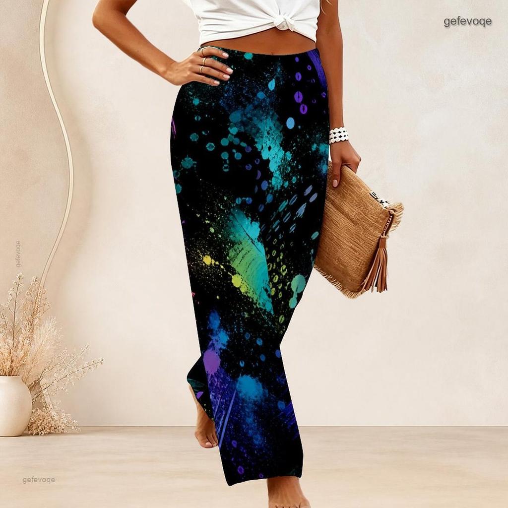 Women Plus Size Pink Marble Gold Print Wide Leg Pants High Waist Loose Casual Long Trousers For Daily Summer Wear