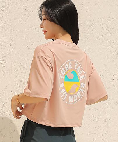 Tyubeuteuli Women'S Loose Fit Crop Short Sleeve Rash Guard B732 Salmon Pink