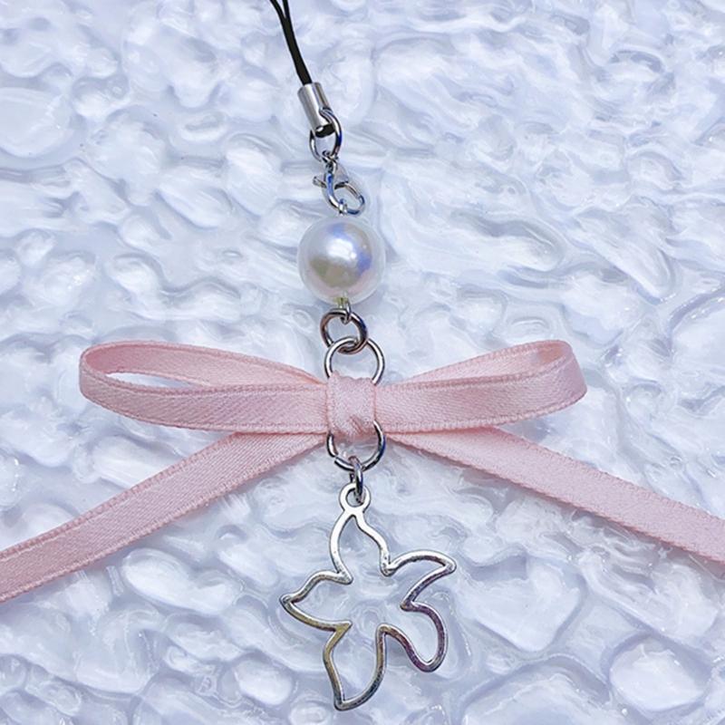 Korálkový telefonní šňůrka s mašlí a přívěskem na zápěstí, odnímatelný baletní střevíček, řetízek na klíče, přenosné příslušenství pro ženy