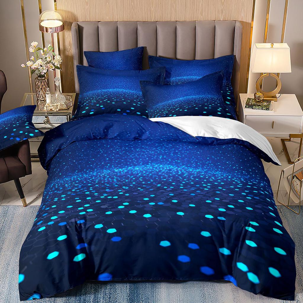 Abstraktes 3D-Druck-Bettwäscheset mit geometrischem Karomuster, vierteilig, dreiteilig