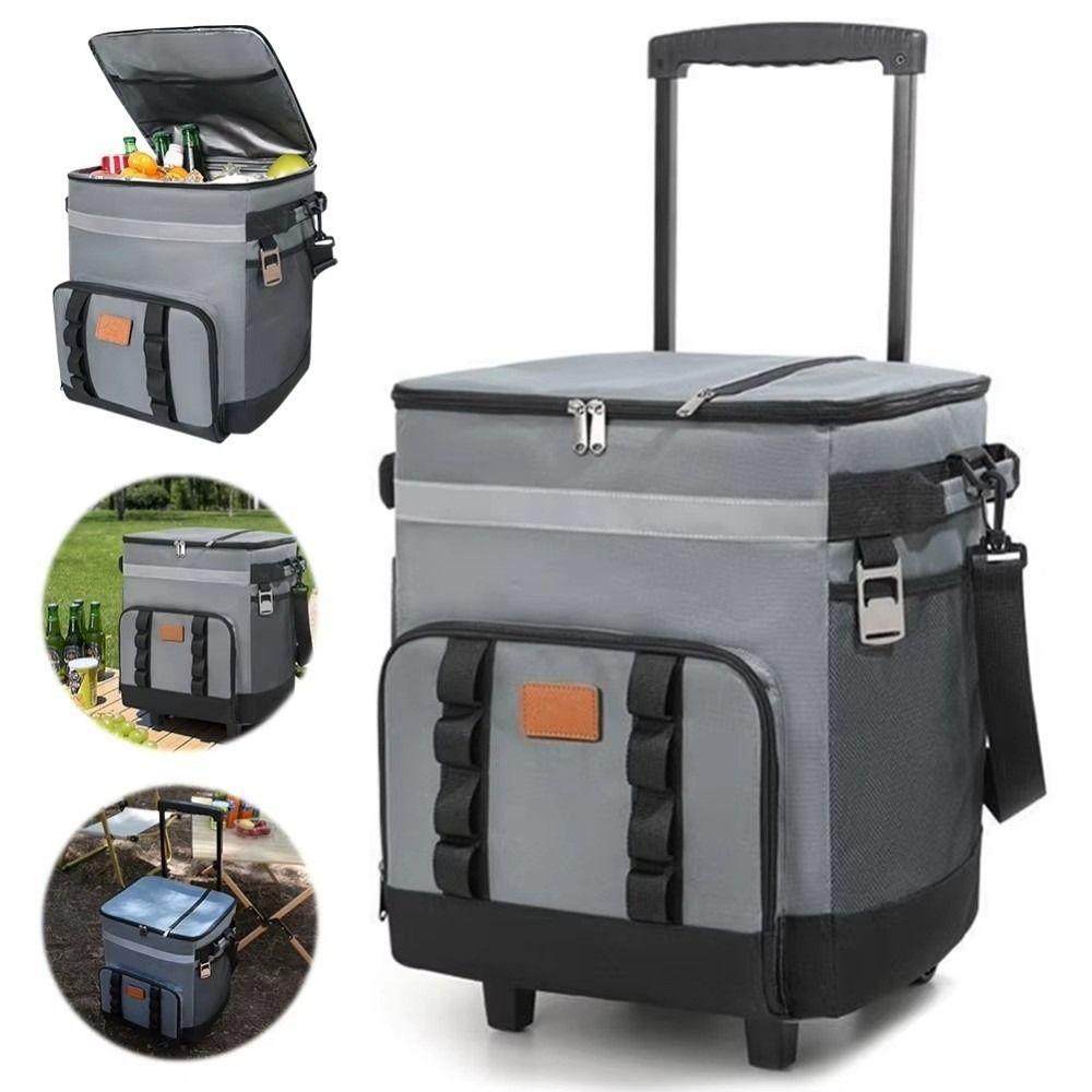 Large Capacity Picnic Trolley Box Double Layers Tie Rod Picnic Bag Tug Insulation Bag  Lunch Box