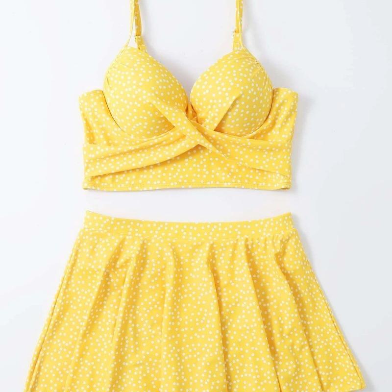Women Polka Dot Three Piece Split Underwire Padded Bikini Swimsuit S
