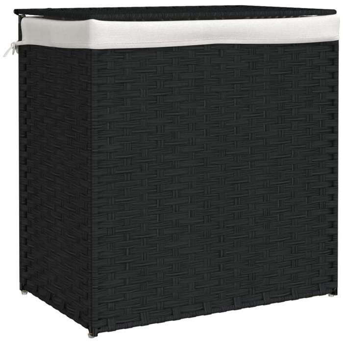 VidaXL Laundry Basket with 2 Sections Black 53x35x57 Cm Woven Resin 372037
