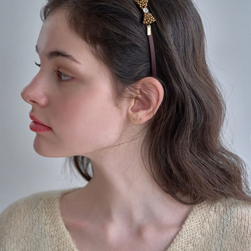 

Jean Paul Clarisse Mini Ribbon Beaded Hairband LFHB0068 brown