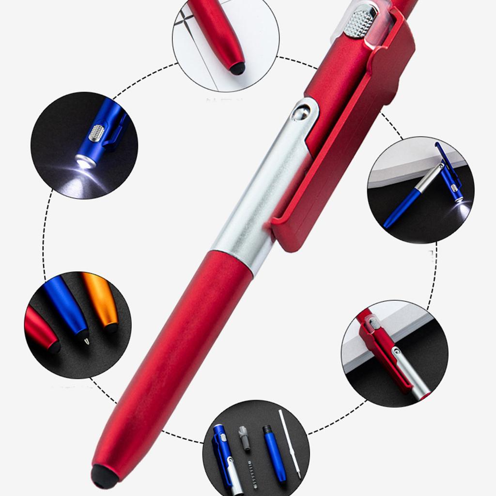 5Pcs Multipurpose Ballpoint Pen with Stylus Pen Led Light Foldable Phone Holder Business Gift Pen for Office Staff