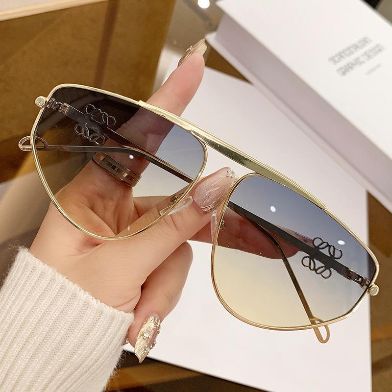 

Солнцезащитные очки в ретро-стиле с нерегулярной полой металлической лягушкой для женщин и мужчин, большая оправа, очки-авиаторы синий