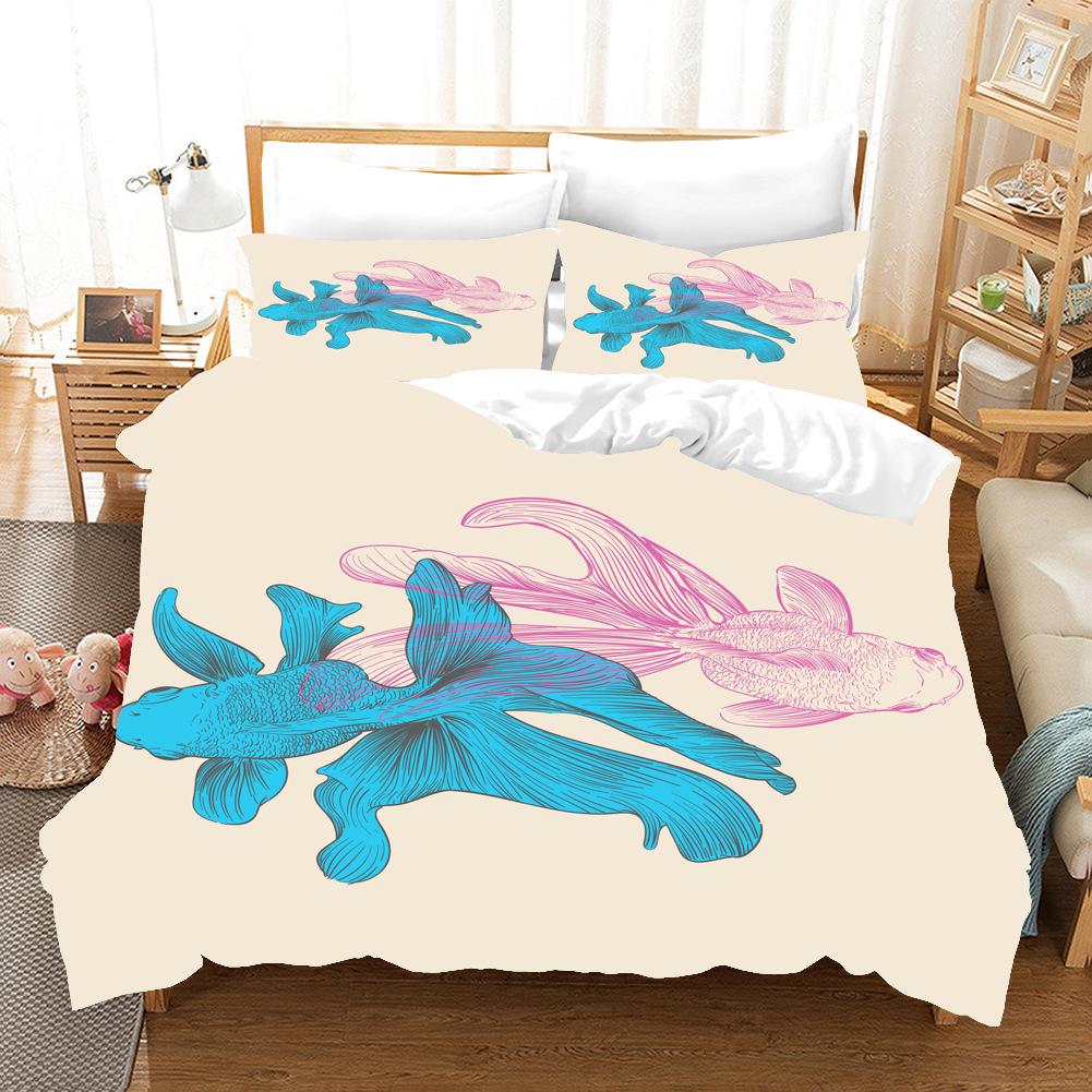 Golden Fish Duvet Cover Set King Size Comforter Cover 3D Print Orange Fishes Lucky for Kids Boys Girls Men Polyester Bedding Set