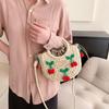 Yogodlns Bolsa de Palha Cereja Feminina Bolsa de Mão Tecida à Mão Formato de Lua Bolsa de Rattan Grande Capacidade Cordão Casual Bolsa de Ombro Cruzada para Praia