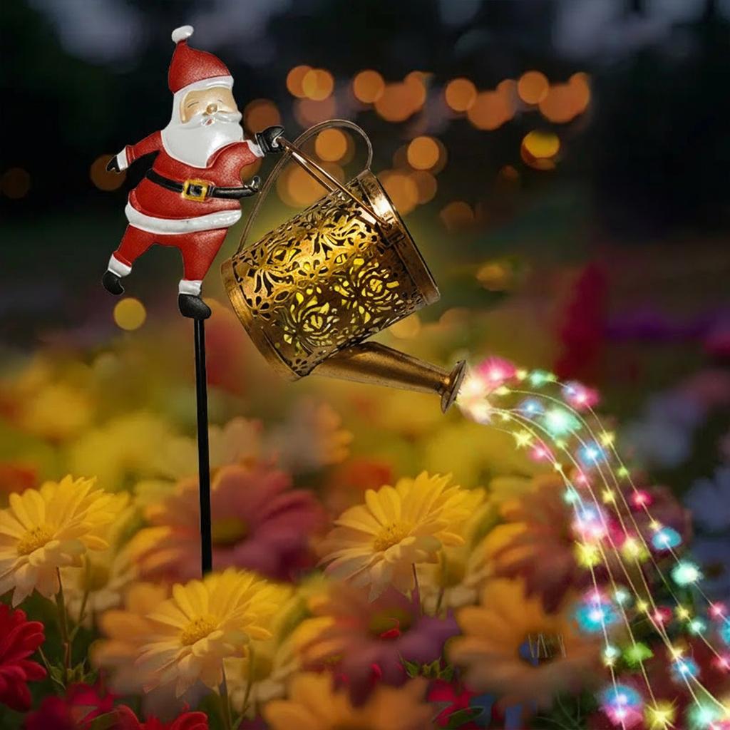 Christmas Santa Solar Kettle Lights Solar Watering Can Lights Solar Santa Claus Kettle Lights Kettle Ground Lamp Outdoor Decor