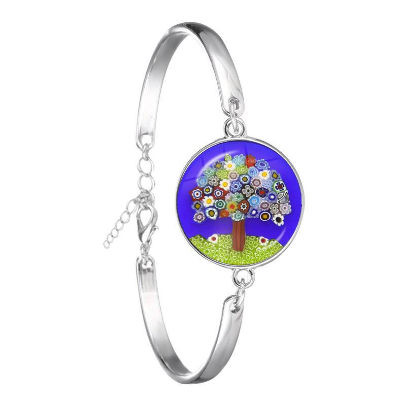 

Murano Millefiori Braceler MultiColour Flower 18mm Glass Cabochon Chain Bangle Jewelry For Women Men Gift