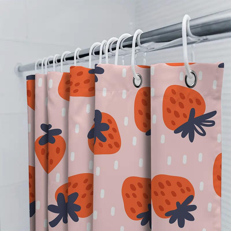 Polyester Cartoon-Print Duschvorhänge Für Badezimmer Dekoration Erdbeer-Design, Rosa Farbe Mit Blauen Blumen Größe 72X84 (Groß)