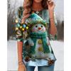Women's Fashion Snowman Print Long Sleeve, Christmas Holiday Graphic Top, Crew Neck Casual Style, All Seasons Comfort Wear