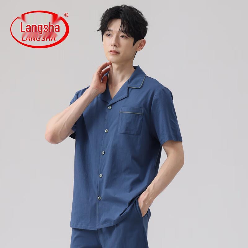 

LangSha Men s Pure Cotton Short Sleeve Pajama & Loungewear Set L