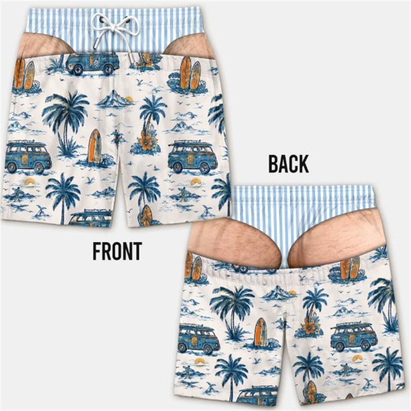 Funny Design Swim Trunks Fake Butt Shorts for Men Thong Illusion Fake Denim Gifts S-5XL Beach Shorts