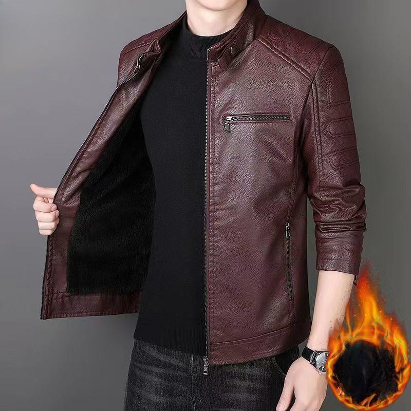 Men's Leather Jackets, Velvet Thickened Leather Jackets, Young and Middle-aged Motorcycle Leather Jackets, Trendy Men's Jackets