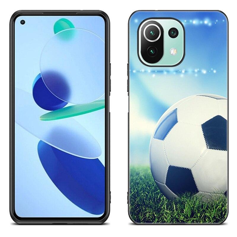 Fire Football Soccer Ball Case For Xiaomi Mi 11 Lite NE 11i 10T 11T Pro A2 A3 Lite POCO F3 M3 M4 C31 X3 Pro NFC GT Black Cover