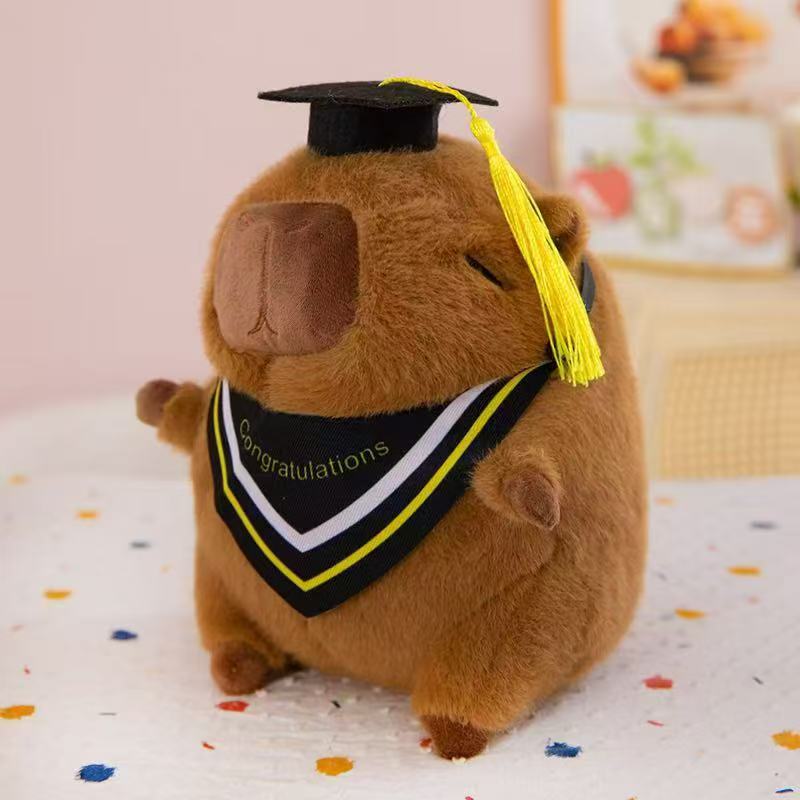 20-25cm Kawaii Graduation Dr.Capybara Plush Toy Cute Christmas Hat Kapibala Soft Doll Boys Girls Child Students Graduation Gift