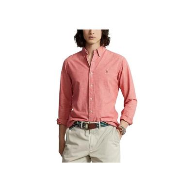 Polo Chemise à manches longues unie avec broderie de poney à simple boutonnage pour homme rose 710900624-001