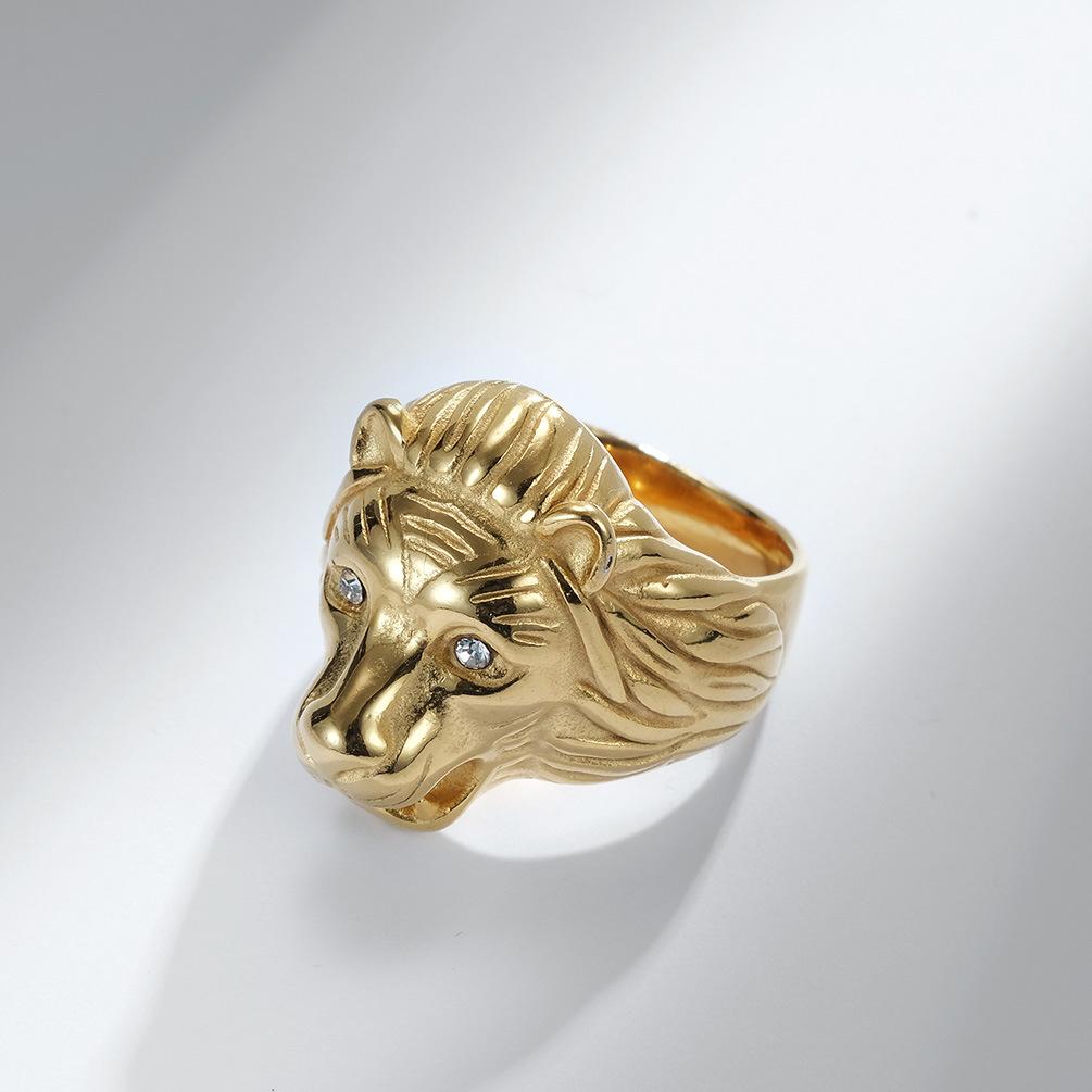 European and American Style Stainless Steel Male Lion Head Mens Ring Ring