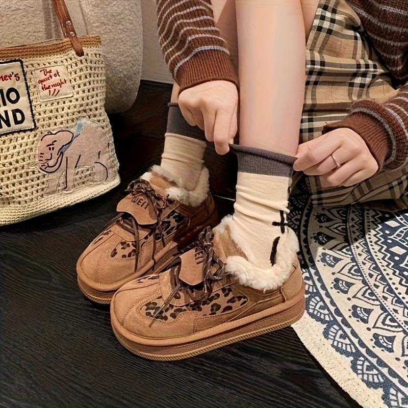 2025 Plush German Training Shoes Women's Winter Platform Round-toe Casual Board Shoes Leopard Print Snow Boots
