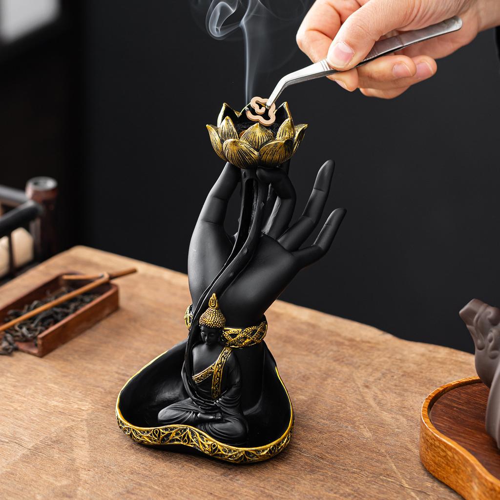 Meditating Buddha Incense Burner Zen Resin Holder for Cone Incense Serene Home Decor Altar Accessory for Meditation Calming Gift