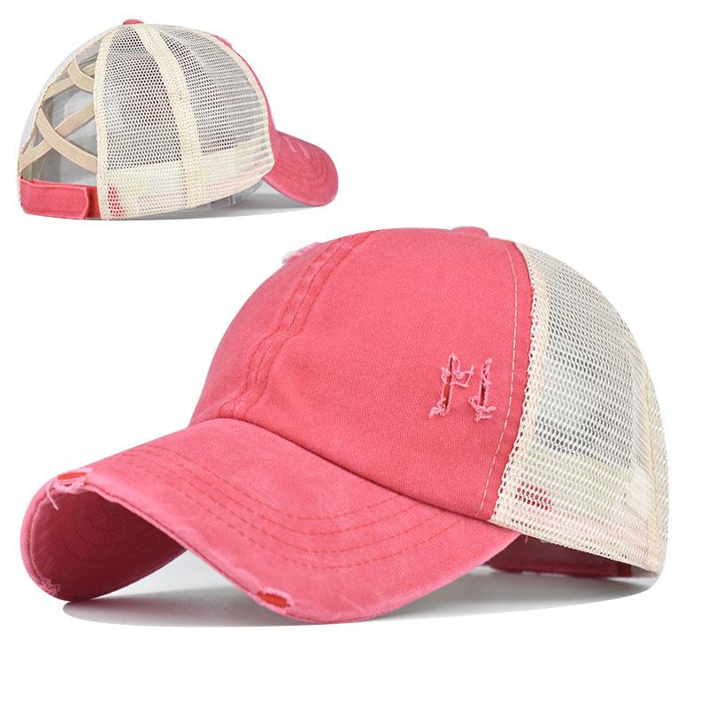 Washed cross ponytail baseball cap foreign trade hat women's summer spring and autumn old outdoor sunscreen cap solid color cap