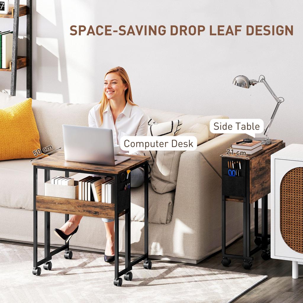 63 Cm Drop Leaf Writing Work Desk - Rustic Brown
