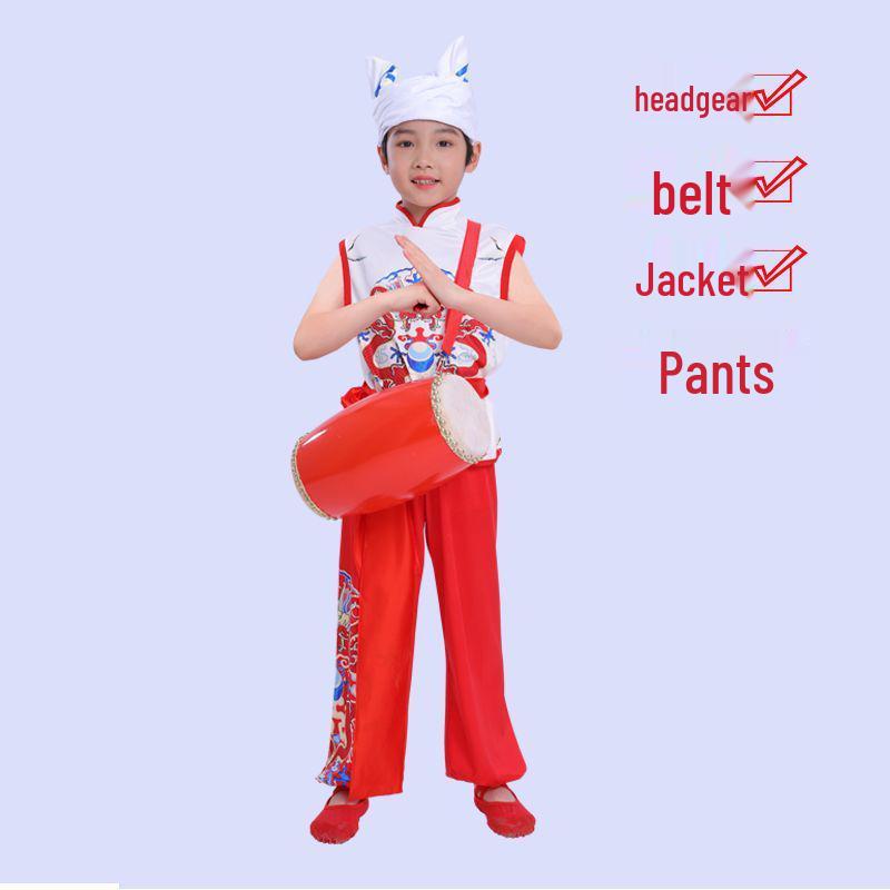 Children s Shaanbei Ansai Waist Drum Costume for Traditional Shaanxi Drumming and Yangko Dance Performances 160