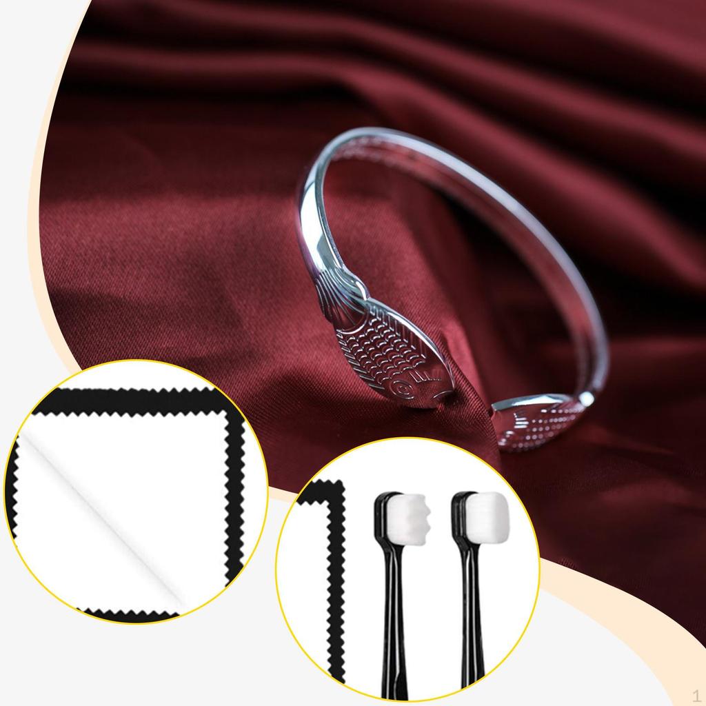 Jewellery Cleaner Kit Double Sided Use Multipurpose with 2 Brush for Rings