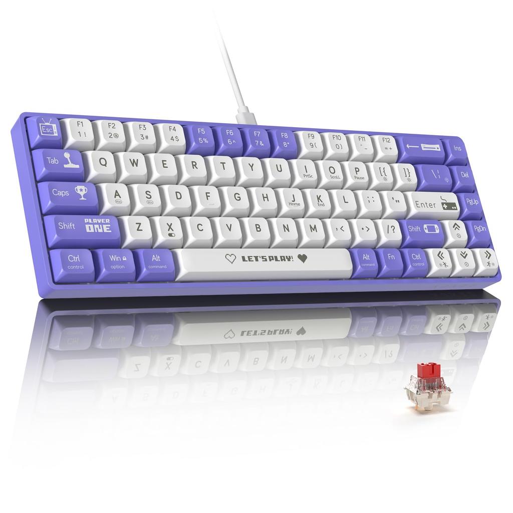 MAMBASNAKE X AJAZZ AK680 Wired Gaming Red Compact 68 RGB EVA Sandwich Compatible with and Android Purple Keyboard, Switches, Lightweight,