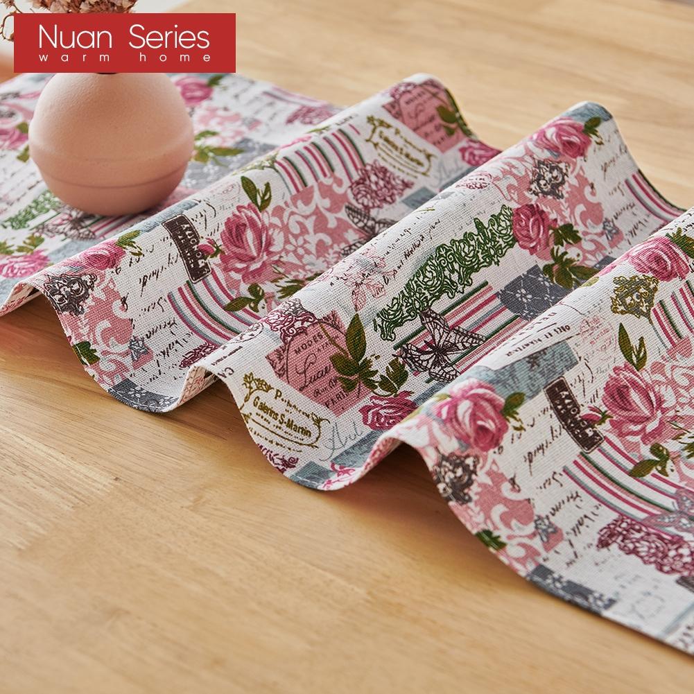 1PC Nuan Series French Romantic Retro Curtains Pink Rose Printed Tassel Table Runner for Dinner Table Decor Kitchen for Home Table Home Decor