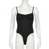 Sweetown Sleeveless Skinny Shirring Skinny Sexy Spaghetti Strap Bodysuit For Women Black Solid Simple Basic Vacation Camisole