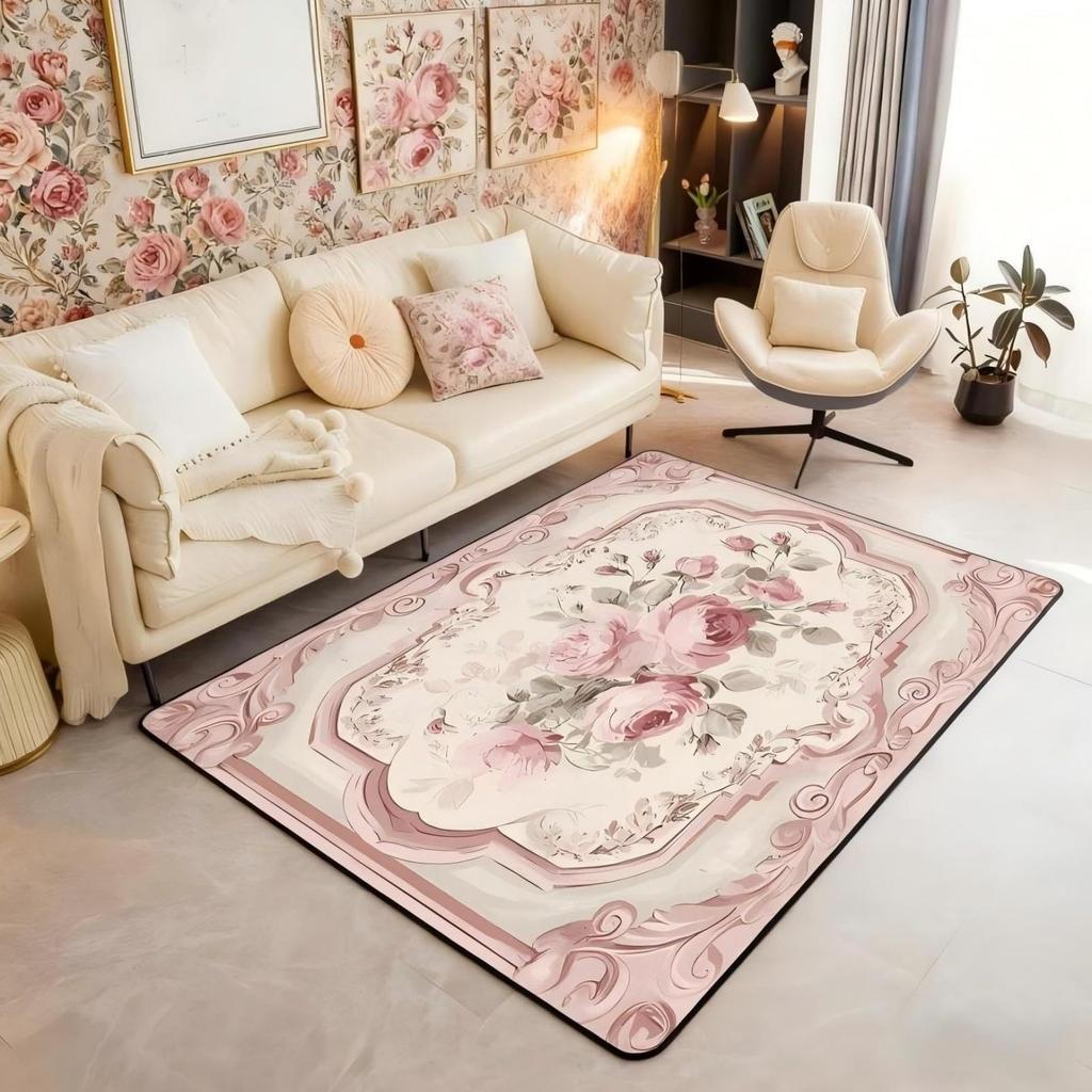 Black Floral Bat 5x7 Area Rug Halloween Bats Living Room Rug | Boho Flowers Rugs for Bedroom, Romantic Plant Gothic Carpet Indoor Floor Mat