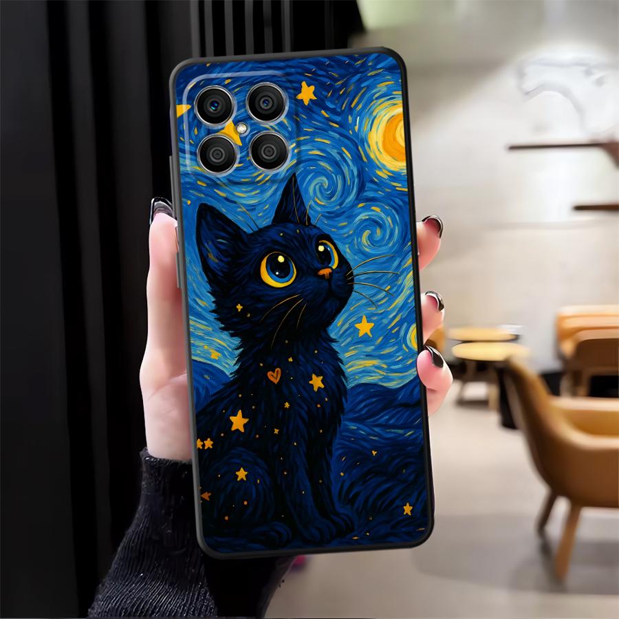 Rotating Starry Sky Cat Case for Honor 70 X9a 200 400 Lite 8X X7 X8 Magic5Lite X6 X5b 90 Funda Phone Cover
