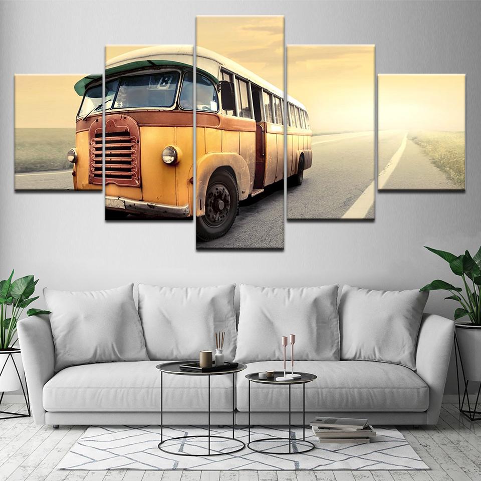 A Classical bus traveling on highway 5 Piece Wallpapers Art Canvas Print modern Poster Modular art painting Home Decor