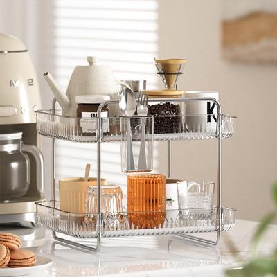 Transparent PET Plastic Desktop Cup Storage and Drain Rack - Two-Layer Multi-Purpose Hanging Basket.