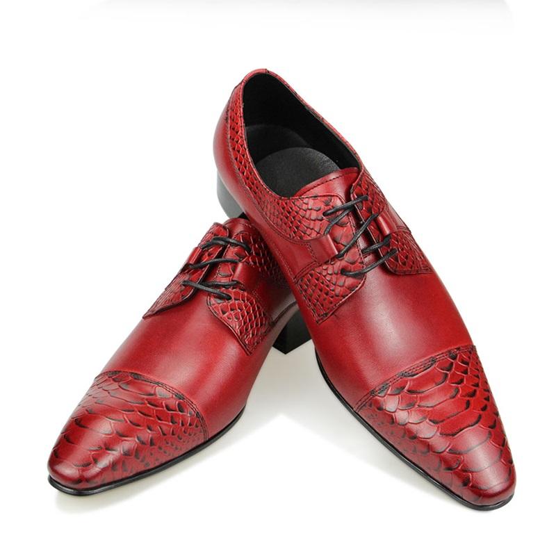 Fashion Luxury Wedding Red Shoes For Men Lace Up Fashion Derby Shoes Formal Business Office Genuine Leather Pointed Toe Dress Man Shoe