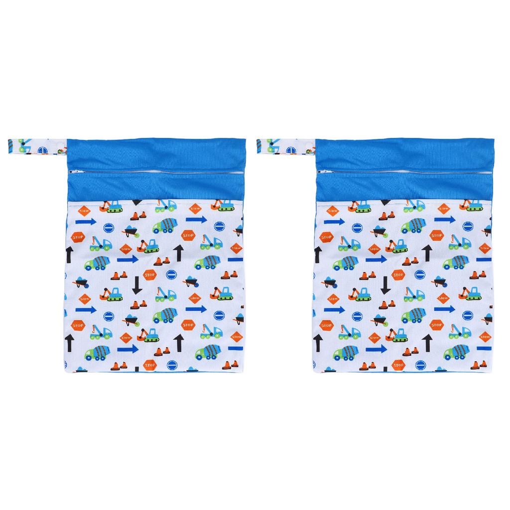 2Pcs Stroller Hanging Bag Baby Products Storage Parquet Double Zipper Pocket Wet Dry Separation
