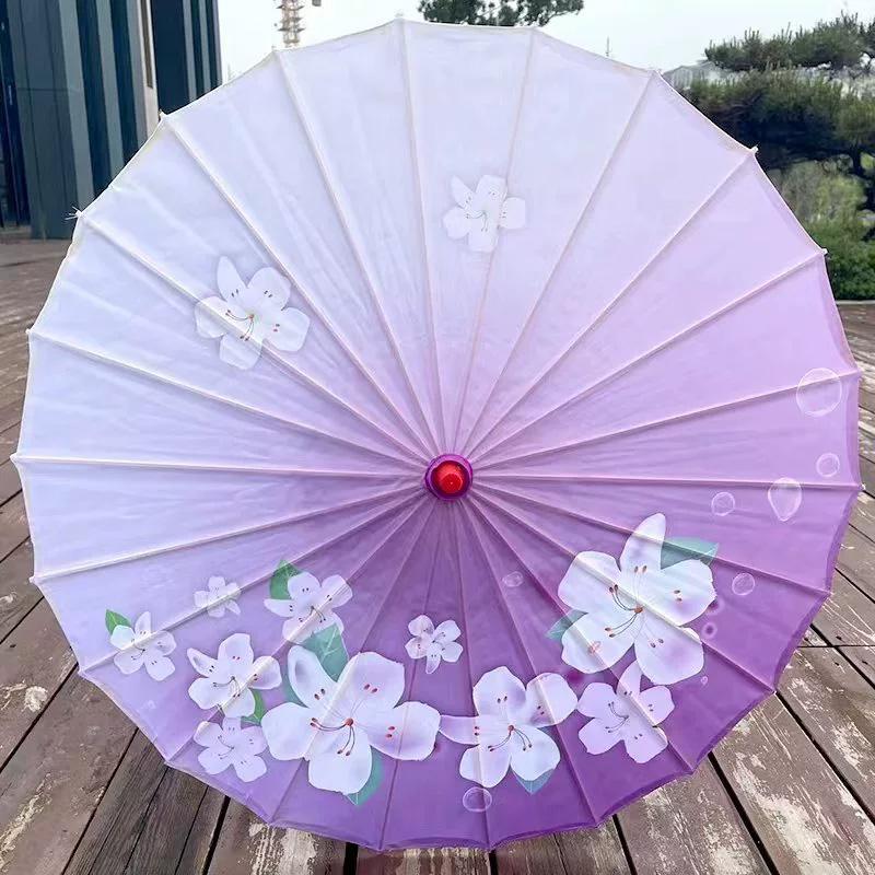 1PC Printed Photograph Props Long-handle Vintage Silk Umbrella for Hanfu Accessories Umbrella Parasol Colorful Oiled Paper