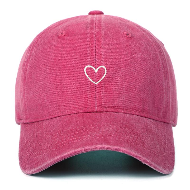 Vintage Korean Style Thin-Brim Heart Embroidery Baseball Cap - Unisex Spring/Summer Fashion